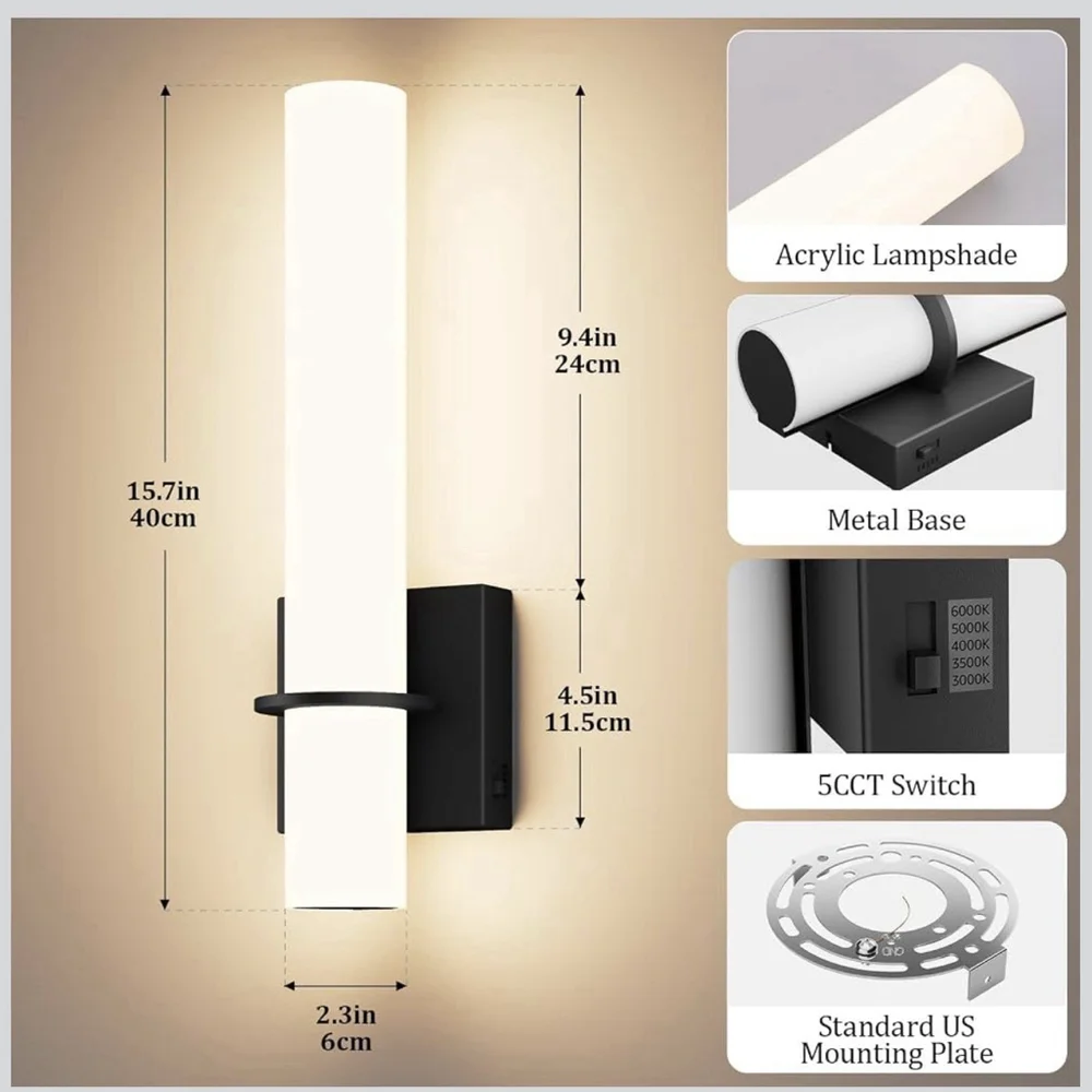 Klighten Hardwired Black Wall Sconces Set of Two Modern Bathroom Sconce